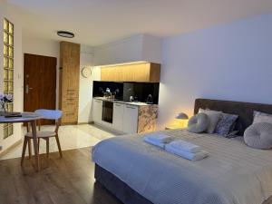 Ένα ή περισσότερα κρεβάτια σε δωμάτιο στο DeLuxury Apartment Chmielna