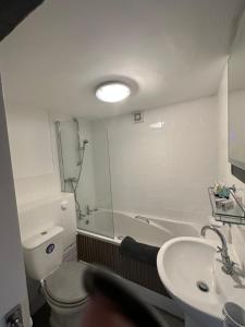 a bathroom with a tub and a toilet and a sink at Norwood House in Newport