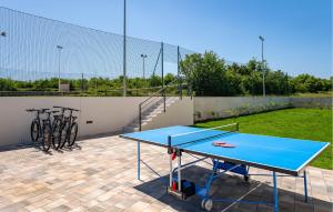 une table de ping-pong bleue avec deux vélos en arrière-plan dans l'établissement 3 Bedroom Cozy Home In Nedescina, à Nedeščina 50 autres photos
