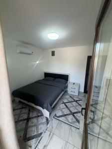 a bedroom with a bed in a room with a shower at xxx in Cernica