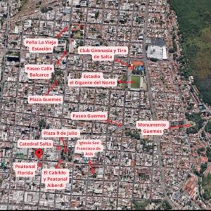 un mapa de una ciudad con muchos edificios en Dpto centrico en Salta para 7 - Bonavista Rentals, en Salta