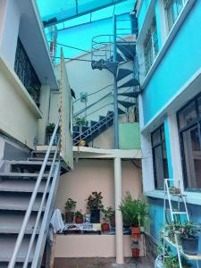 un edificio con escaleras y un balcón con plantas en La Casa Quiteña, en Quito 6 fotos más