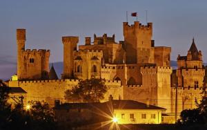 un grande castello è illuminato di notte di Casa de mis padres a Rincón de Soto