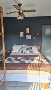 a bedroom with a bed with a ceiling fan at RustiCidade in Sao Paulo