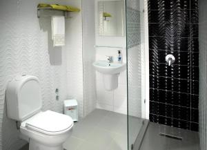 a small bathroom with a toilet and a sink at Azayla Hotel-EL HADDAD MOHAMED JALAL ET CHAFIK in Asilah