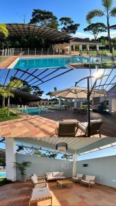 un collage de fotos de una piscina y un edificio en Cofradia Lodge, en Villavicencio