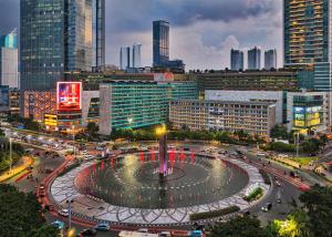 Uma visão geral de Jakarta ou uma vista da cidade tirada do hotel