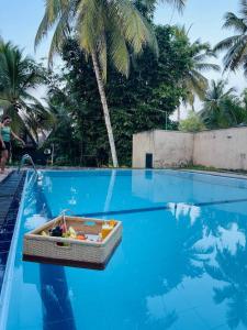 a wicker basket sitting in the middle of a swimming pool at Avinka Grand in Talagala