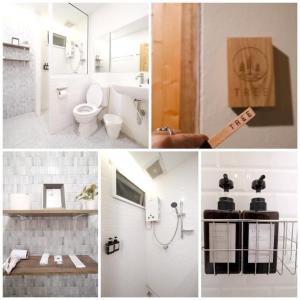 un collage de fotos de un baño con aseo y lavabo en THUNWA the CAMPSITE, en Khao Kho