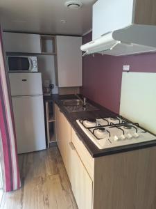 KOKUA VACANCES Mobil Homes Résidentiels camping 4 étoiles MIMIZAN PLAGE的厨房或小厨房