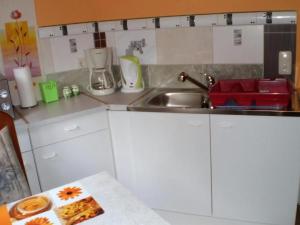 una cucina con un lavello e un piano di lavoro di Gemütliche Wohnung Mit Terrasse a Rietz Neuendorf