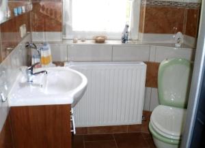 un bagno con lavandino e WC di Gemütliche Wohnung Mit Terrasse a Rietz Neuendorf Altre 14 foto