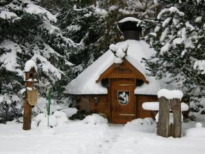 a bird house with snow on top of it at Ferienwohnung In Walkenried Mit Gepflegtem Garten in Walkenried