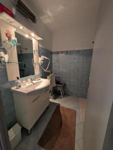 ein Badezimmer mit Waschbecken, Spiegel und Dusche in der Unterkunft Au Châtaignier Corse in Vico + 19 Fotos