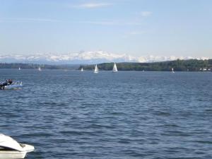 a group of boats in a large body of water at Ferienhaus In Ruhiger Lage Mit Großem Garten in Orsingen-Nenzingen