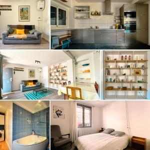 a collage of photos of a room at Loft Évasion aux Portes de Paris in Bagnolet