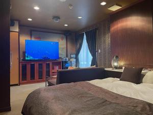 岐阜市にあるウォーターゲート 岐阜 (大人専用)のベッドルーム(ベッド1台、薄型テレビ付)