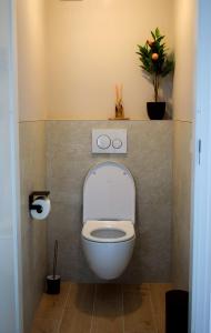 ヴェストカペレにあるVakantiehuis de Casembrootの白いトイレ(植物付きバスルーム内) +17枚の写真
