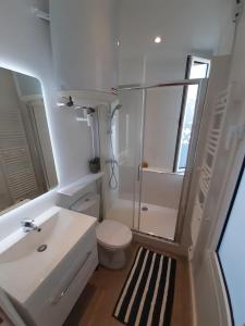 トゥルヴィル・シュル・メールにあるTerra costaのトイレと洗面台のある小さなバスルーム