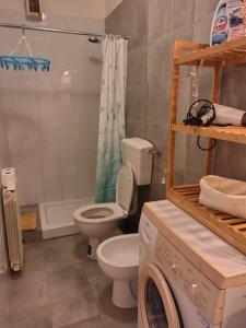 a bathroom with a toilet and a shower at Casa Chica in Marina di Pisa +4 photos