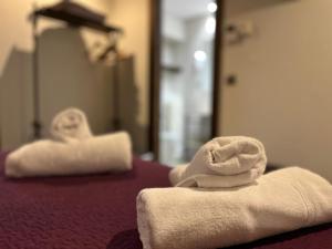 two towels sitting on a bed in a hotel room at Fonda Carrera in Labuerda