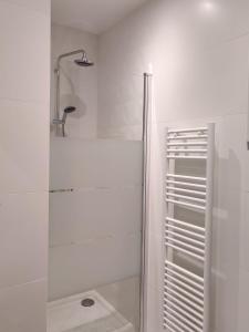 a shower with a glass door in a bathroom at l'escale in Trouville-sur-Mer +11 photos