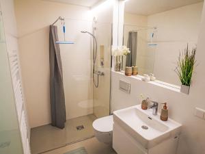 a bathroom with a toilet and a sink and a shower at Apartment Seezugang & Ski Ossiacher See by Interhome in Bodensdorf
