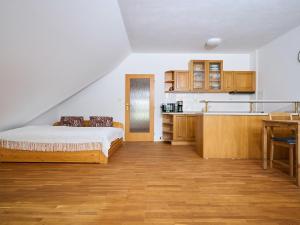 a bedroom with a bed and a kitchen at Studio Rosie-Dolní náměstí by Interhome in Rokytnice nad Jizerou