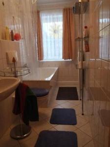 a bathroom with a shower and a tub and a sink at Erzgebirge in Johanngeorgenstadt