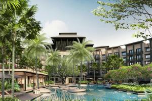 eine architektonische Darstellung eines Hotels mit Pool und Palmen in der Unterkunft The Laurus, a Luxury Collection Resort, Singapore in Singapur