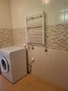 La salle de bains est pourvue d'un lave-linge et d'un sèche-linge. dans l'établissement Cozy Studio in Vilnius Old Town, à Vilnius