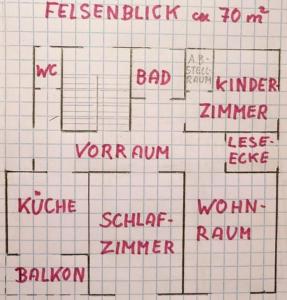 a drawing of a floor with different words on it at Ferienwohnung Felsenblick In Loich in Loich