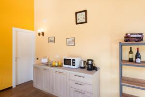a kitchen with a counter with a microwave on it at Tra Lago e Montagna Baita la Morena in Nesso