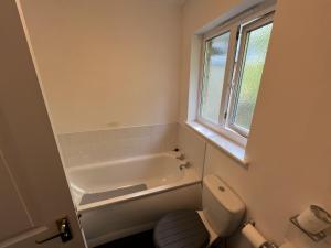 Thistle Cottage في Wootton Bridge: حمام مع حوض ومرحاض ونافذة