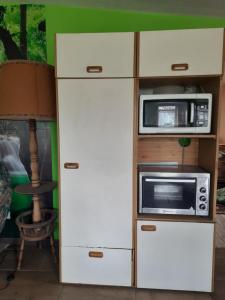 Le Molay-LittryにあるLe PETIT SEJOURの白いキャビネット(電子レンジ付) トースターオーブン