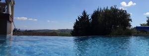 a large blue swimming pool in a house at Chez Hélène et Michel in Preixan
