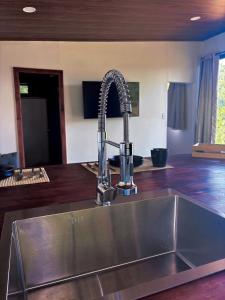 un lavandino con rubinetto in cucina di Cabaña Las Brumas del Jaular a Tapantí
