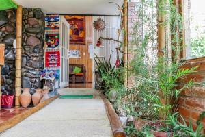 een hal met planten en een stenen muur bij OtavaloHuasi2 Quito in Quito