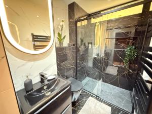 a bathroom with a sink and a shower at Romance Marine , face à la mer in Villeneuve-Loubet +31 photos