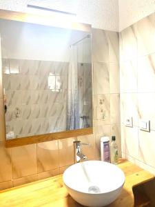 a bathroom with a white sink and a mirror at Studio des fleurs in Céret +13 photos