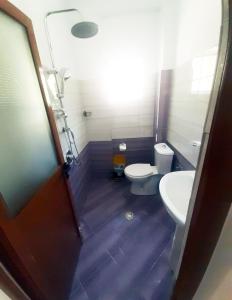 un baño con inodoro y lavabo en Vila Romeo, en Borsh