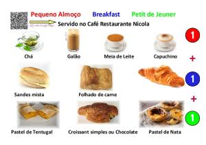 a collage of different types of bread and pastries at Pensão Santa Cruz in Coimbra