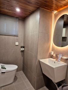 a bathroom with a sink and a toilet and a mirror at Stay Savage in Seoul +25 photos