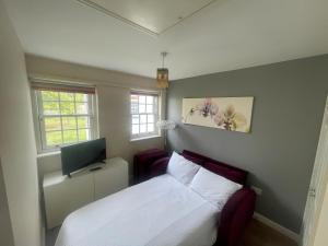 a bedroom with a bed and a tv in it at Gatwick 1 Bedroom Apartment in Chipstead