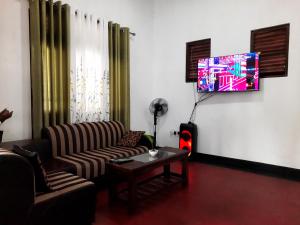 ウダワラウェにあるElegant HomeStayのソファとテレビのあるリビングルーム