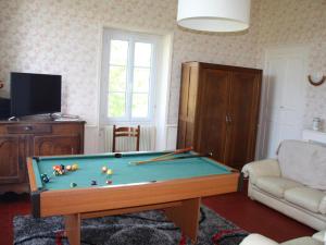 a living room with a pool table and a couch at Maison XIXe, grand jardin clos, au cœur des vignobles, près de Chinon et de la Loire à Vélo - FR-1-381-445 in Beaumont-en-Véron