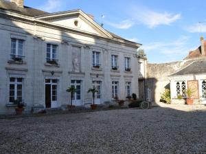 a large white building with potted plants in front of it at Château Directoire avec Piscine Privée et Jardin - FR-1-381-485 in Châtillon-sur-Indre