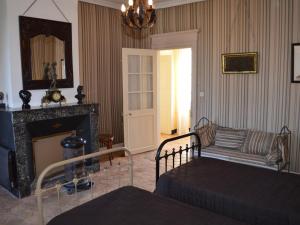 a living room with a couch and a fireplace at Château Directoire avec Piscine Privée et Jardin - FR-1-381-485 in Châtillon-sur-Indre