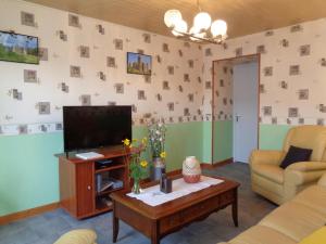 TV a/nebo společenská místnost v ubytování Charmant gîte à la ferme avec terrasse, proche Loire, Allier, Puy de Dôme, animaux bienvenus - FR-1-496-235