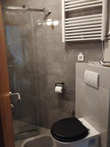 Un baño con un inodoro con tapa negra. en Tajna, en Divčibare 10 fotos más